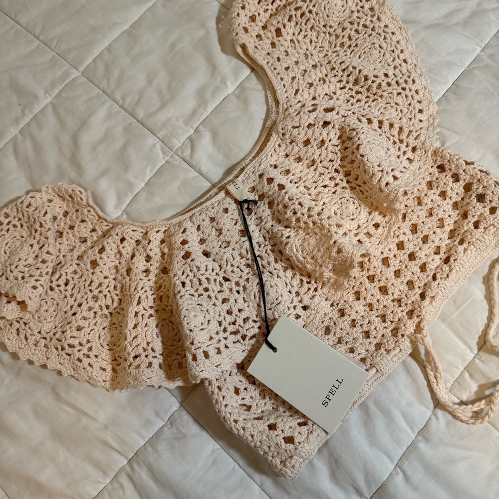 NWT SPELL Crochet Off-Shoulder Top - Picture 4 of 4